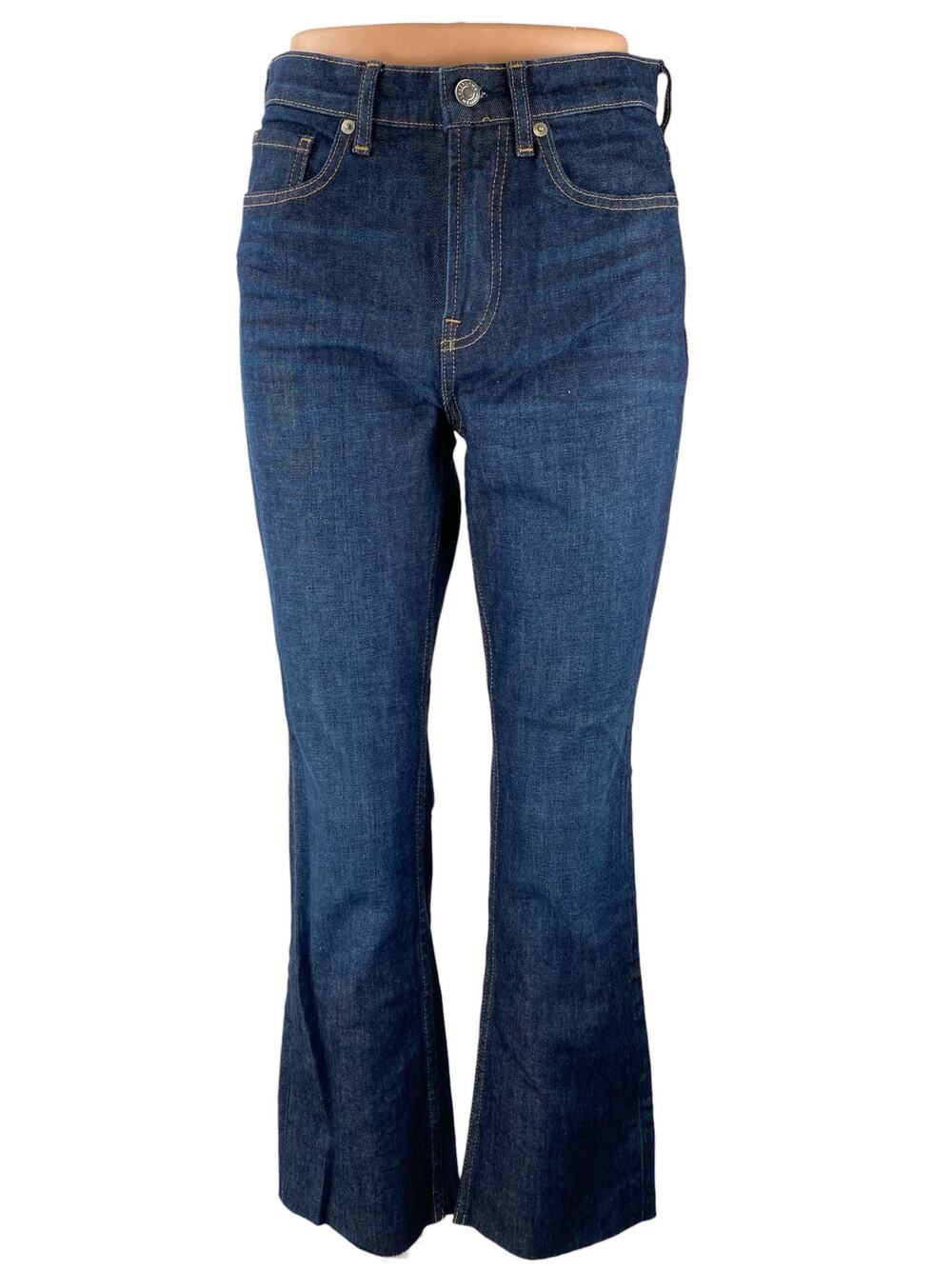 Everlane Women's Blue High Waisted Raw Hem Flared Bootcut Denim Jeans Size 26